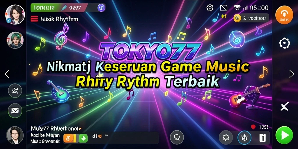 Antarmuka TOKYO77 yang menawan dengan elemen Musik Rhythm.