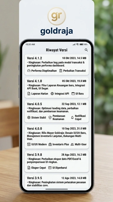 Tampilan riwayat versi goldraja